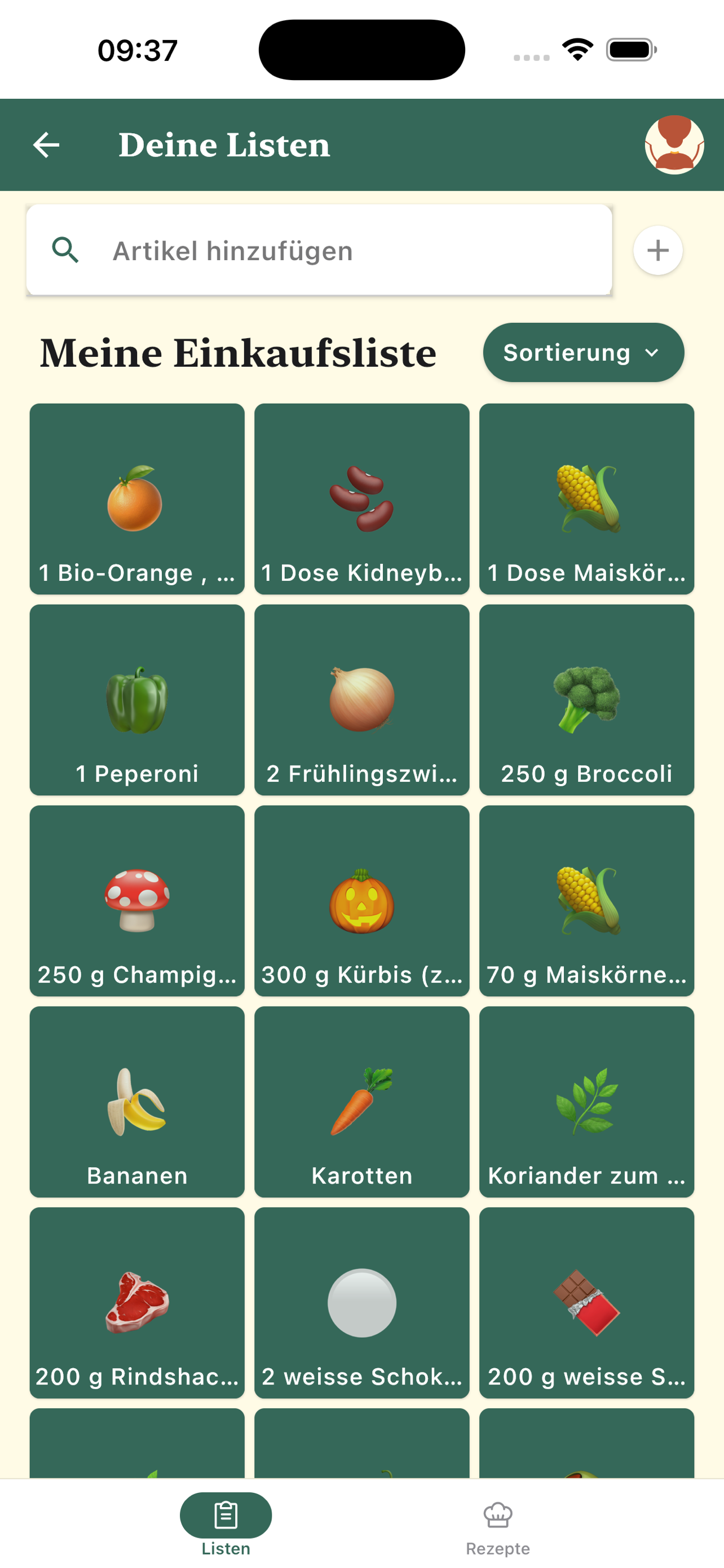 Zutato Einkaufsliste