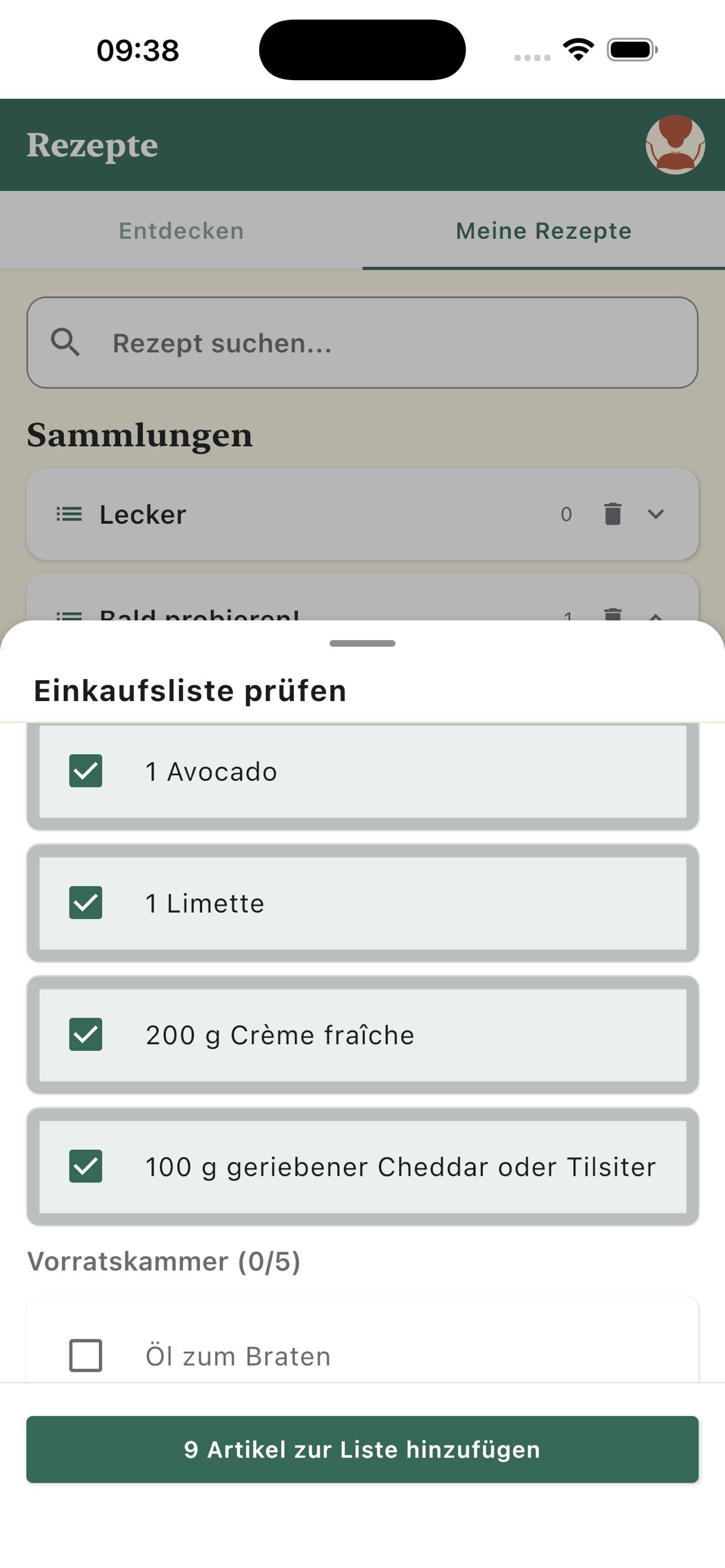 Zutaten zur Liste hinzuf&uuml;gen